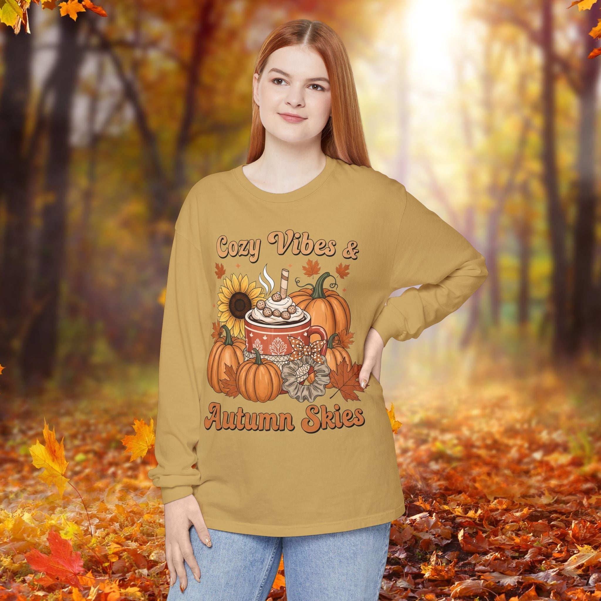 Cozy Autumn Long Sleeve T-Shirt - Pumpkin Spice Fall Fashion