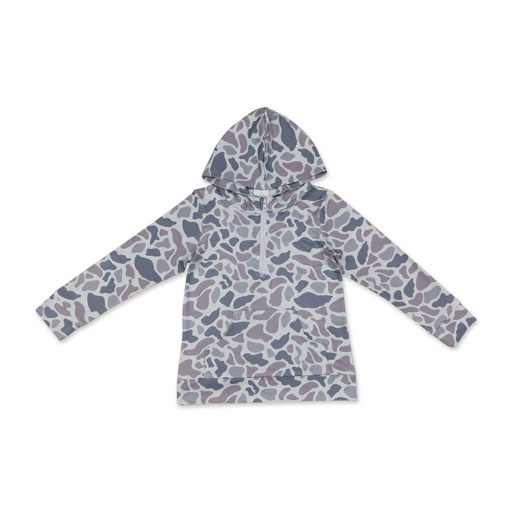 Long sleeves grey camo pocket zipper kids boys fall hoodie
