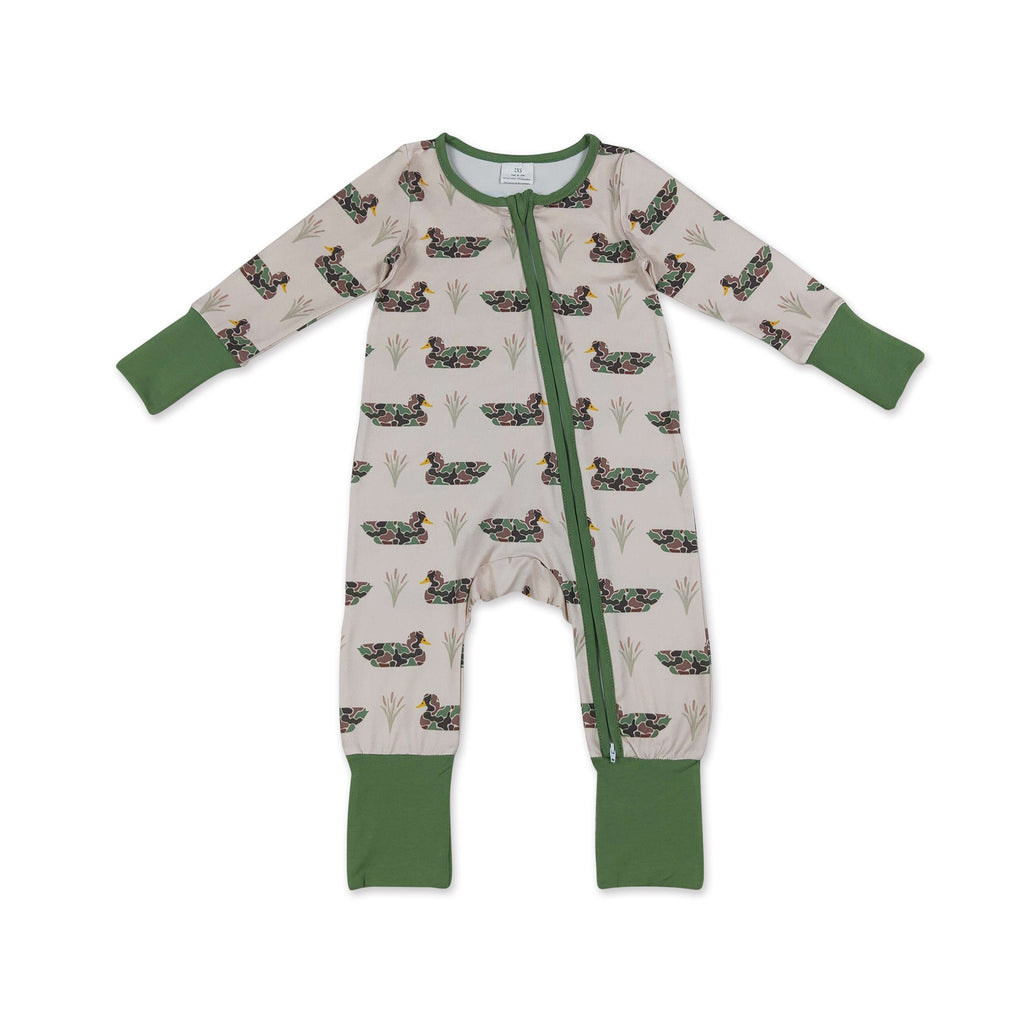 Long sleeves camo duck baby boy hunting zipper romper