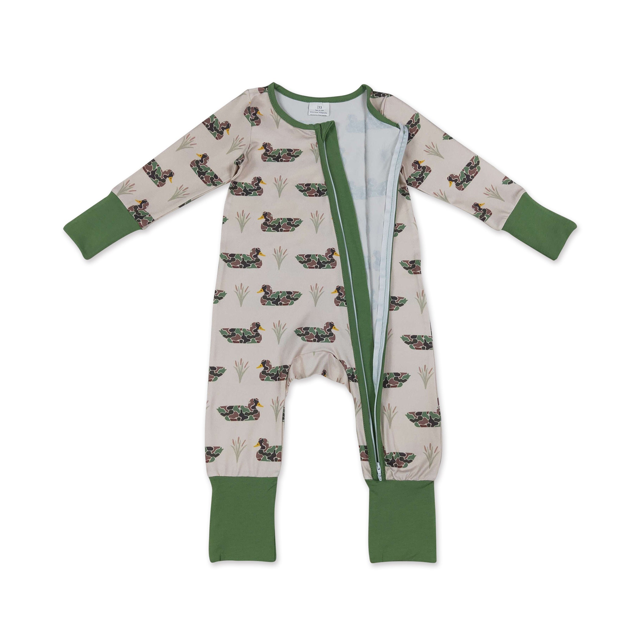 Long sleeves camo duck baby boy hunting zipper romper